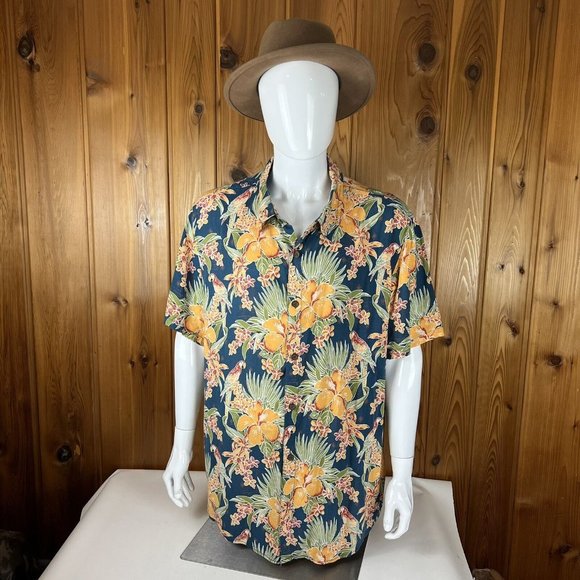 Margaritaville Hawaiian Sz XXL Floral Parrot Button Up Casual Shirt Camp beach - Picture 2 of 10